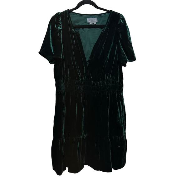 Anthropologie Green Sunday in Brooklyn V-Neck Velvet Mini Dress Size XL - Picture 5 of 16